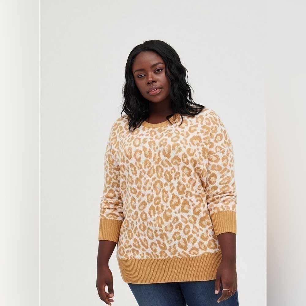Torrid Drop Shoulder Sweater in Popcorn Leopard Print